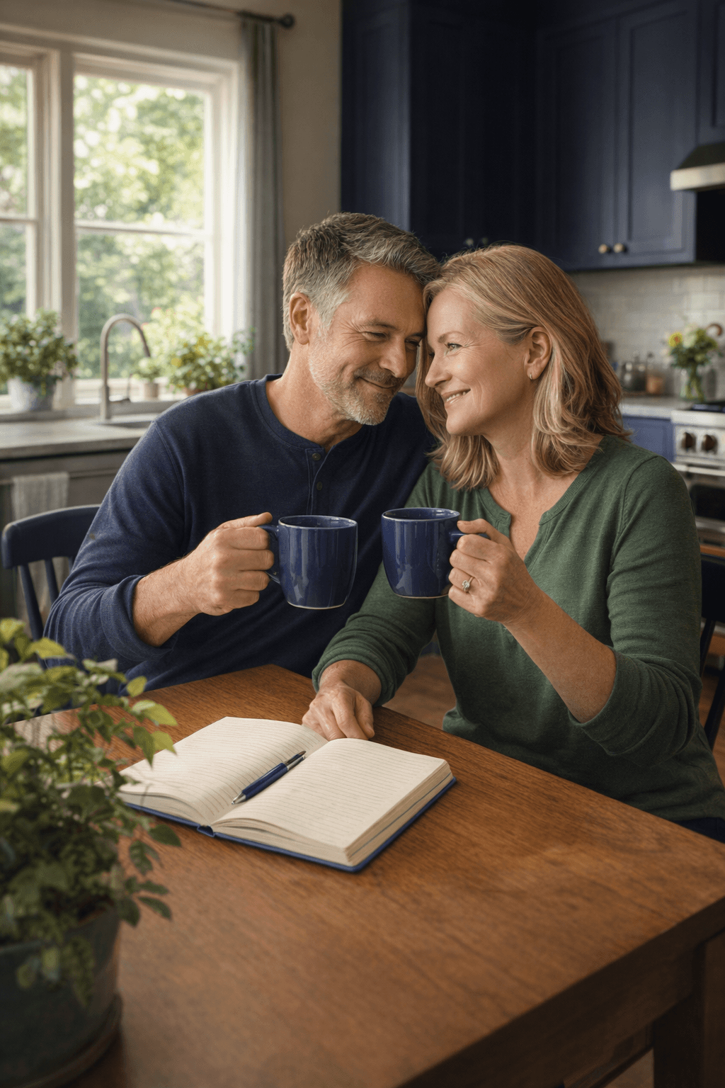 A couple sitting peacefully at their kitchen table on a Friday morning, representing financial planning and peace of mind with Shanley Insurance Agency