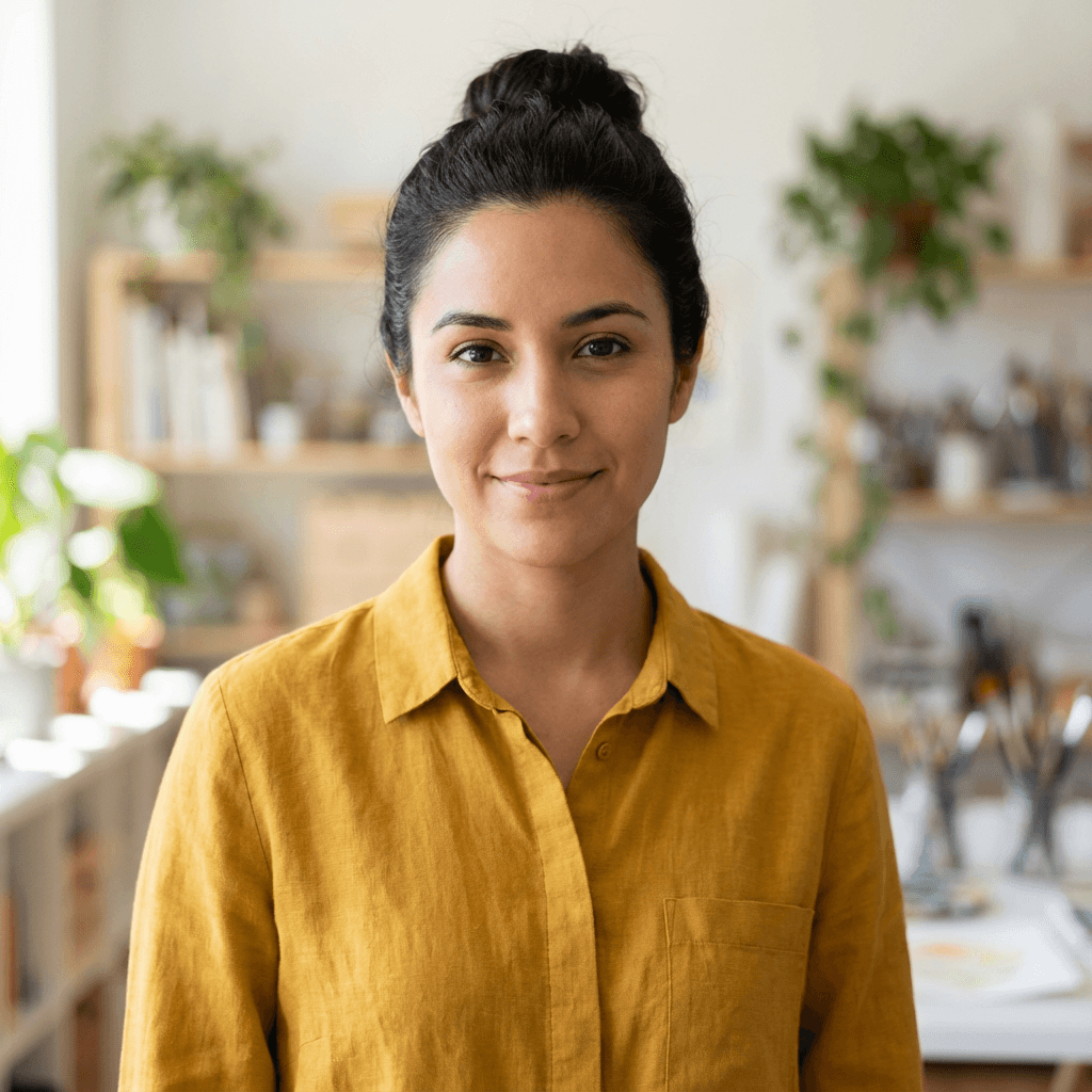 Portrait of a satisfied female client in her 30s