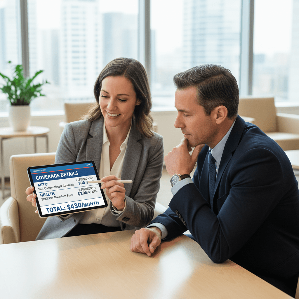 Insurance agent explaining plan details and pricing