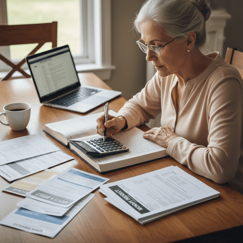 Adult reviewing monthly budget and bills
