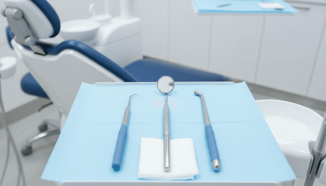 Dental instruments arranged on sterile tray