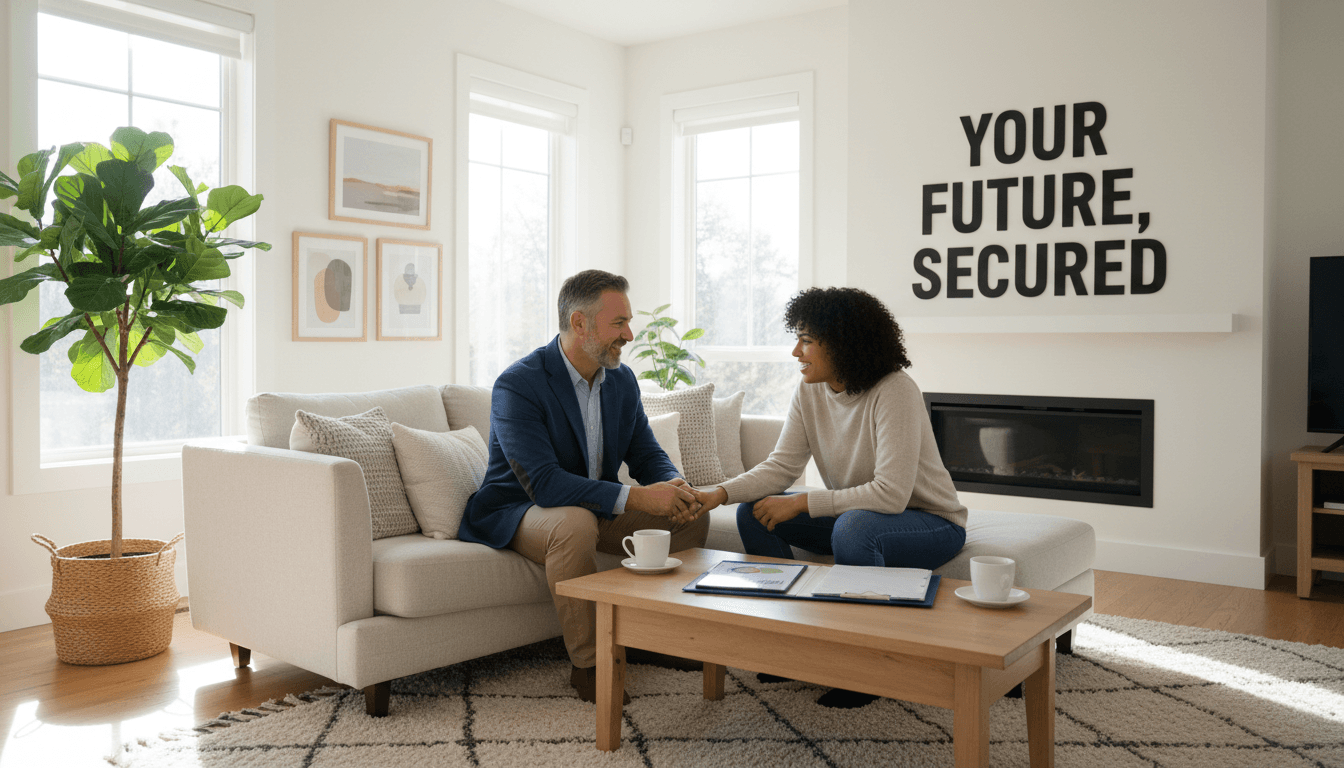 Insurance agent meeting with a couple in their home