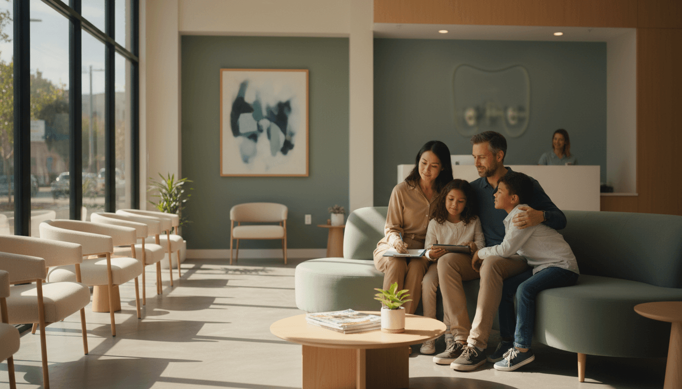 Family members in dental office waiting area
