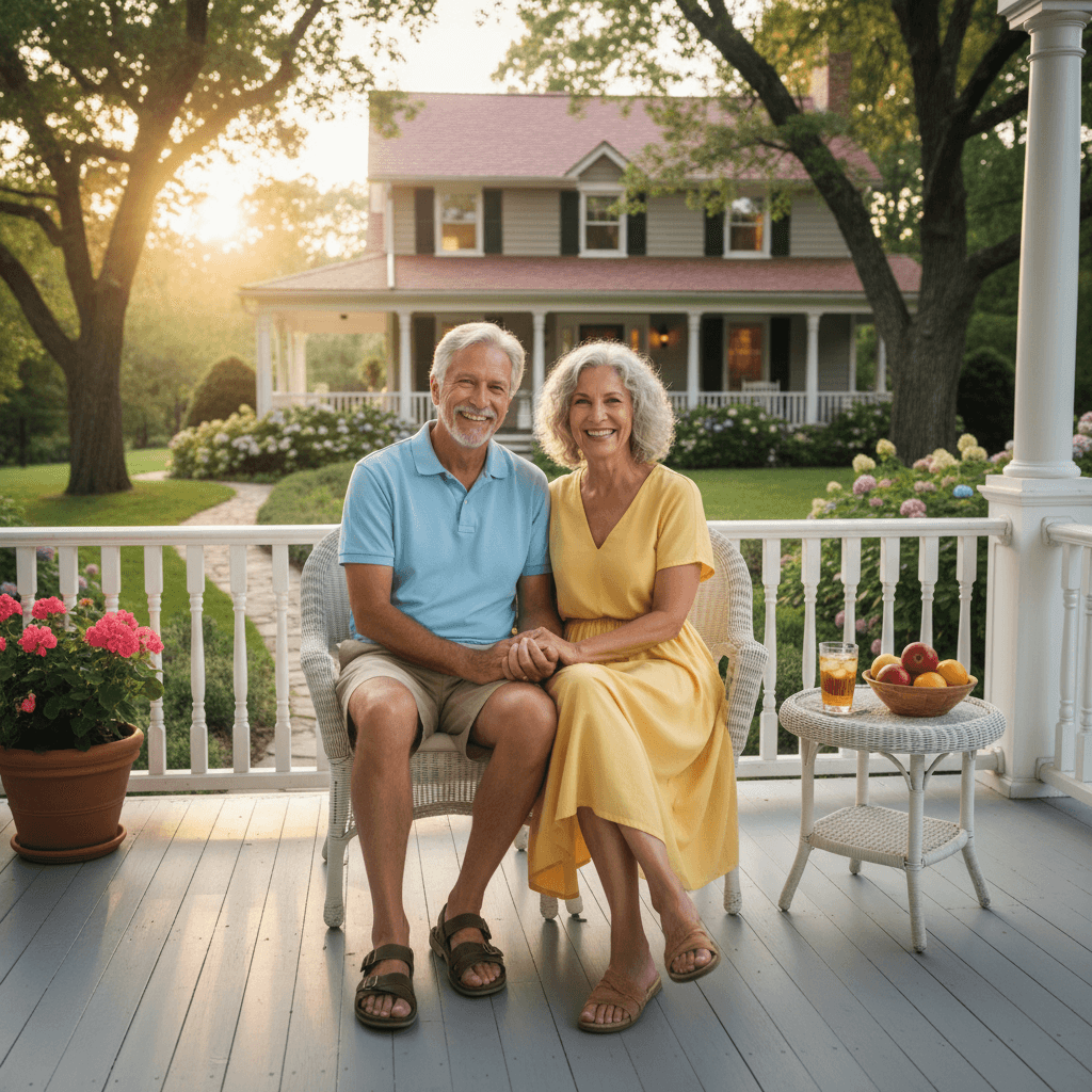 Retired couple relaxing on porch