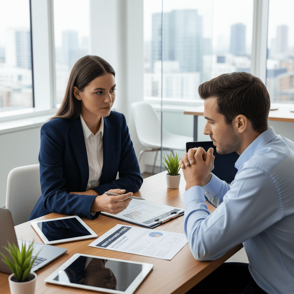 Health insurance advisor reviewing ACA plan details with client