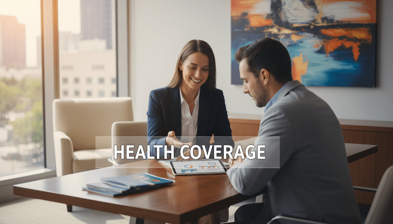 Insurance professional and client reviewing ACA health insurance plan options together at office desk