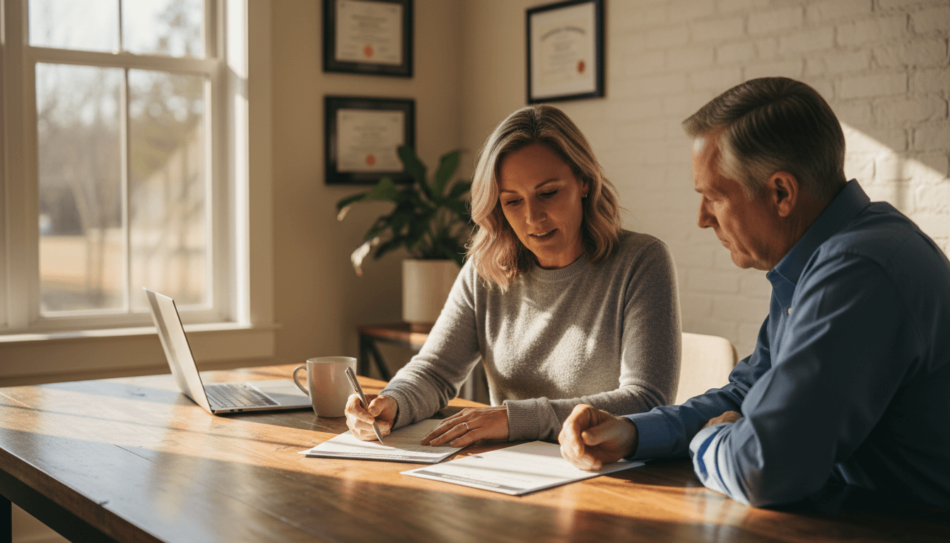 Insurance advisor meeting with client in home office to review personalized coverage options