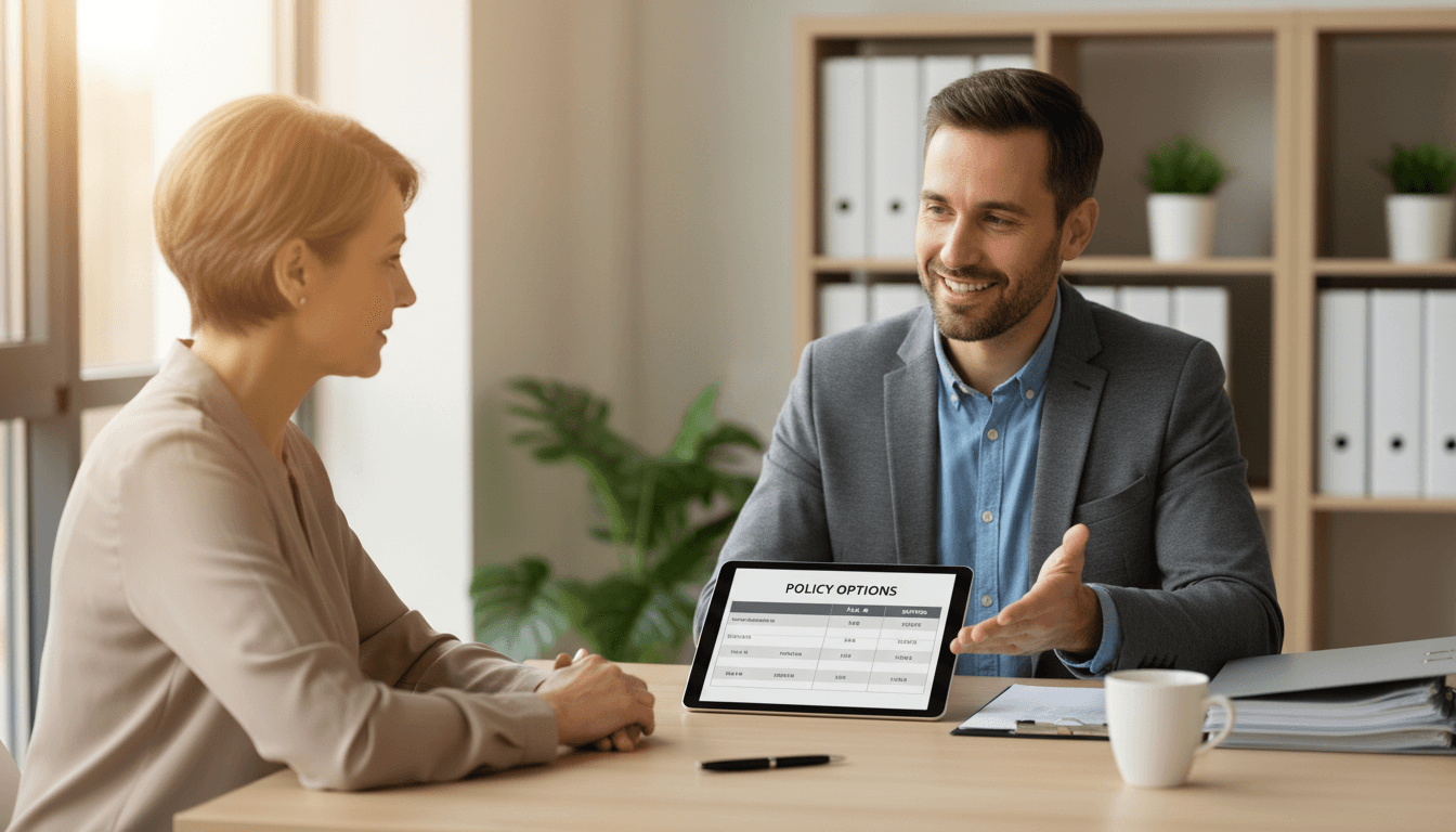 Insurance agent reviewing coverage options with client